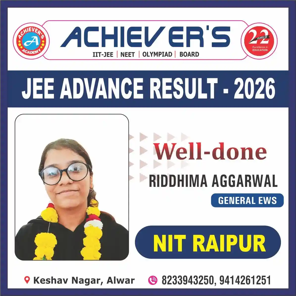 JEE Advance Result 2026 Riddhima Aggarwal NIT Raipur